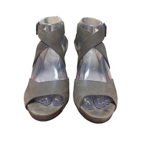 Eileen Fisher  Women’s Carole Wedge Sandals in Gray Leather Size 7.5