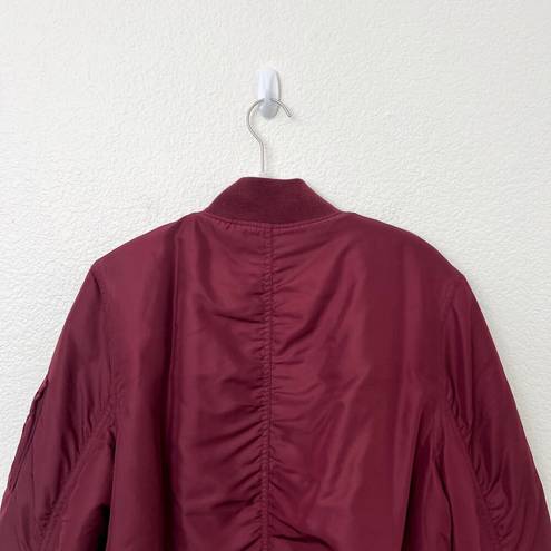 Topshop [] Burgundy Red Faux Fur Lined Oversized Bomber Flight Jacket Size 8 Tall