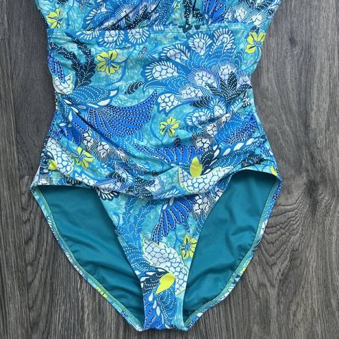Bleu Rod Beattie Paradise Found One Shoulder One Piece Swimsuit Oahu Teal Size 6