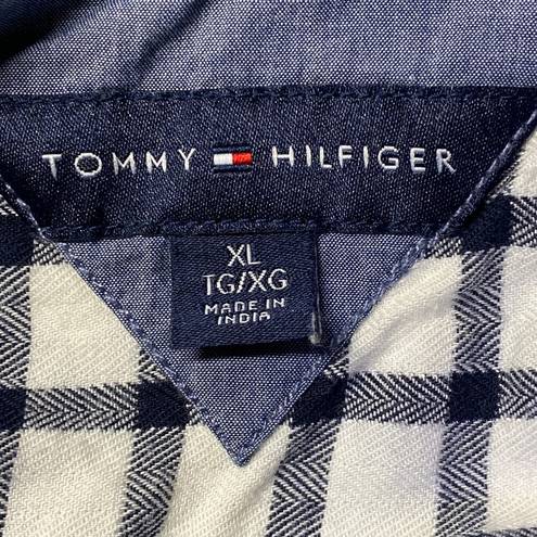 Tommy Hilfiger Flannel Shirt Women's XL Cream Plaid Roll Tabs Popover 1/2 Zip