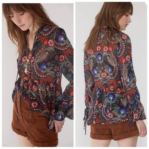 Molly Bracken NWOT  Colorful Floral Paisley Print Peplum Blouse Size XL