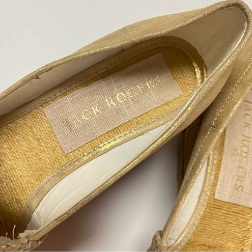 Jack Rogers Metallic Gold Canvas Palmer Espadrille Ripe Heel Wedge Size 9.5