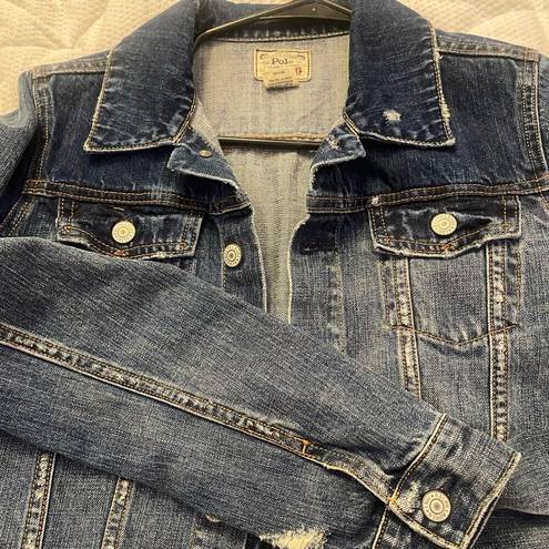 Polo  Ralph Lauren Blue Jean Jacket Denim Cotton Distressed Cropped