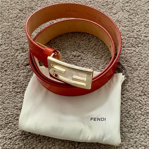 Fendi Authentic  red leather belt with golden buckle and dust bag size 32inch