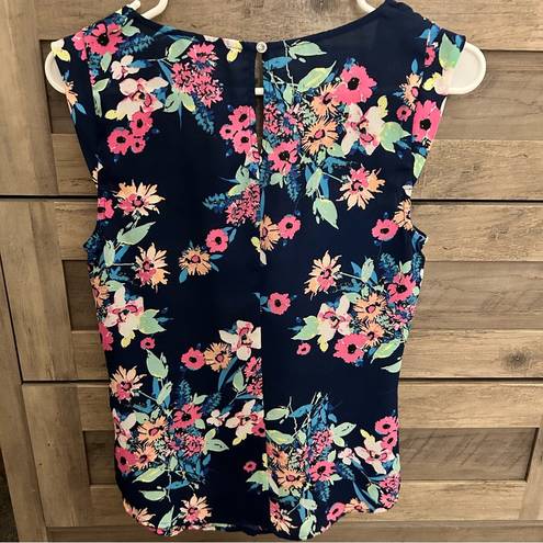 Candie's Candie’s “Spring Bouquet Blue” Pintuck Floral Sleeveless Blouse Size SMALL NWOT