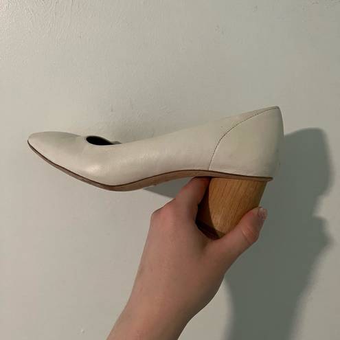 COS  Cream Leather Round Toe Wooden Heel Pumps