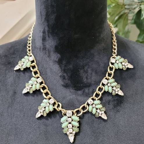 The Loft  Women's Green & Crystal Beaded with Lobster Clasp Statement Necklace