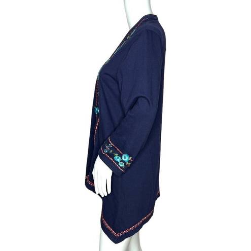 Coldwater Creek  Sweater Women Small Navy Blue Embroider Floral Cardigan Bohemian