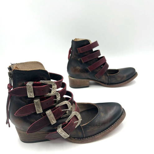 FREEBIRD by Steven Scarlett Booties Buckle Detail Leather Ankle Boots Brown