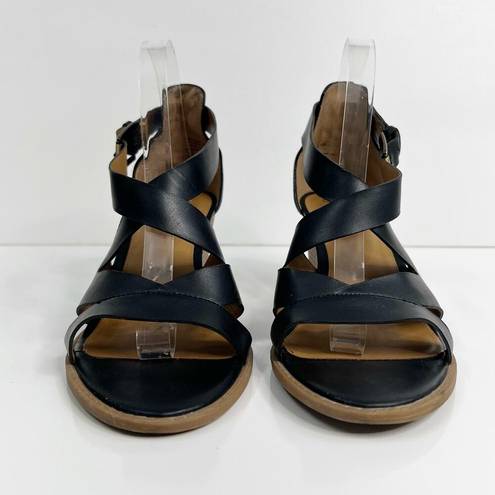 Krass&co G.H. BASS & . Sandal Renae Wedge Heel Strappy Faux Leather Black Women Size 10