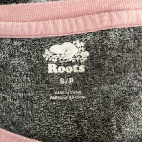 Roots  Shirt Womens Small Gray Pink Raglan Baseball Tee Sporty Casual Versatile