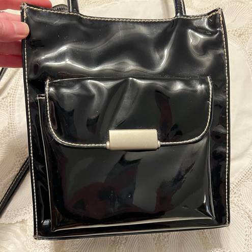 Moda  Attiva Black Faux Patent Leather Style Purse Drawstring Closure