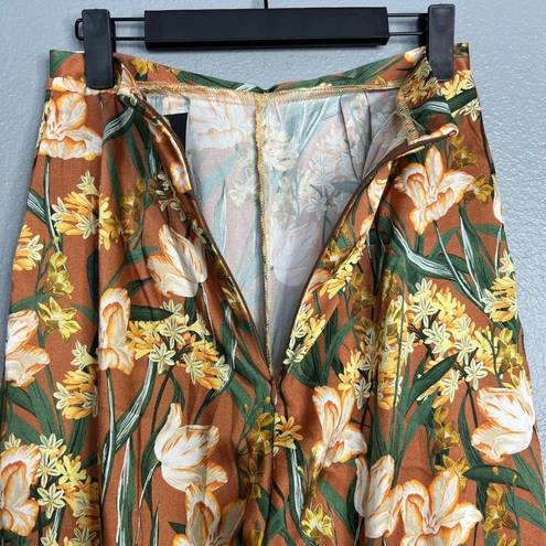 Krisa NWT  Flowy Wide Leg Floral Satin Pants High Waist Pockets Fall XS