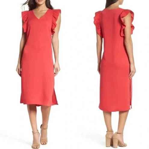 Chelsea28 Ruffle Sleeve Midi Dress in Coral Spice