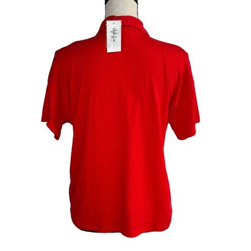 Style & Co  Petite Medium Polo Top Short Sleeves Button Neck Lightweight Red New