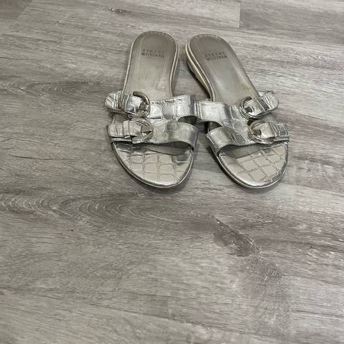 Stuart Weitzman  Silver Metalic Double Buckle Strap Slide Sandals 5.5