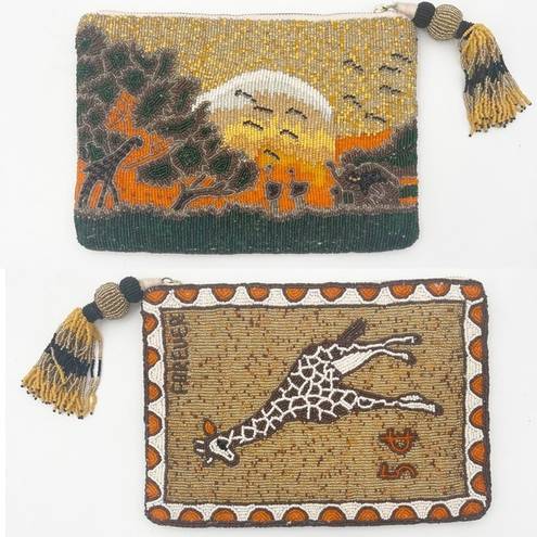 Anthropologie  Beaded Clutch African Savannah Giraffe Safari Travel Boho Tassel