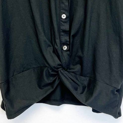 Sweet Rain NEW  Juniors XL Top Black Button Front Twist Front Short Sleeve Knit