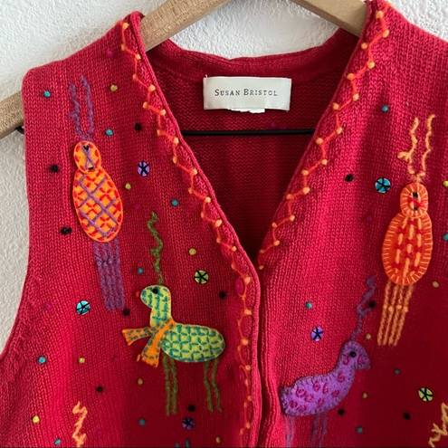 Susan Bristol Vintage  Red Knit Ugly Christmas Novelty Sweater Vest Small