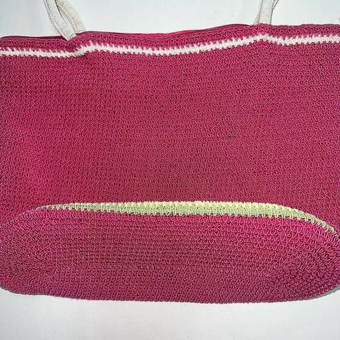 Sonoma  Crochet Purse Shoulder Bag Boho Pink White Pastel Stripes Tote Womens