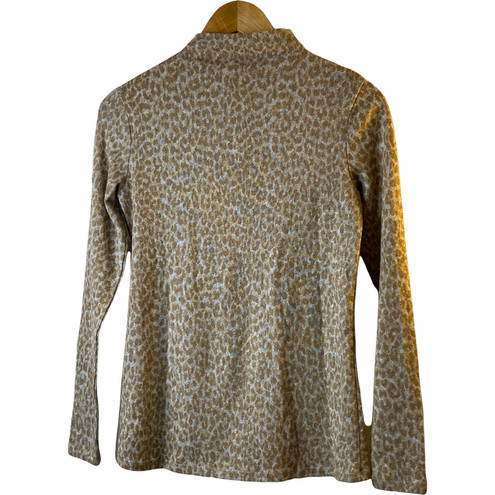 BeachLunchLounge  Shaylah Gray & Tan Leopard Print Mock Neck Sweater Womens Small