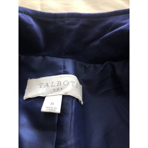 Talbots  Women’s 8 Blue Velvet Single Breasted Blazer Long Sleeve Lapel Collar