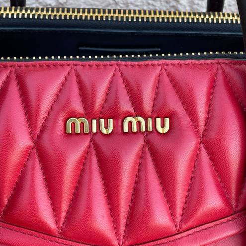 Miu Miu women’s Biker Matelasse twin pocket red black Nappa leather satchel bag