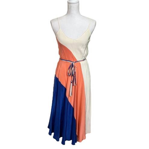 Yumi Kim  Womens Leon Tricolor Colorblock Silk Midi Dress With Tie Belt Size XS