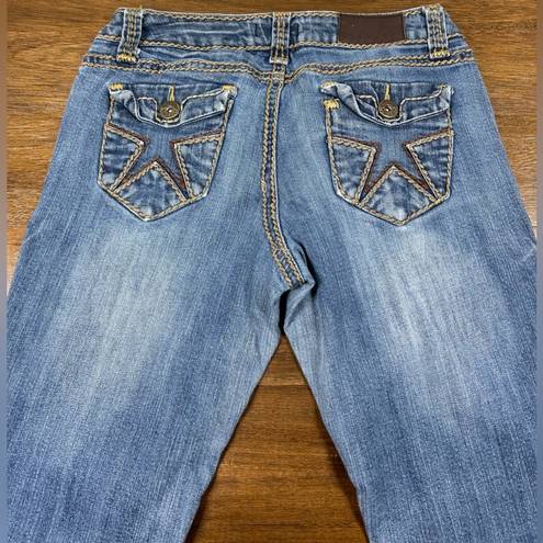 Soundgirl Jeans Size 7 Blue Star Embroidered Denim Flared Jeans