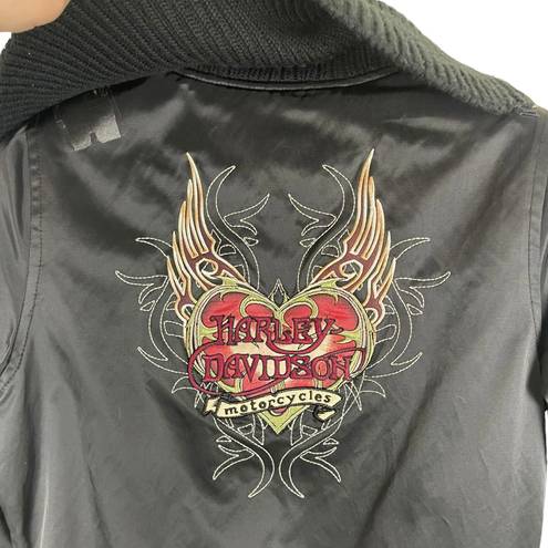 Harley Davidson Evangeline XS Embroidered Heart Nylon Knit Full Zip Jacket