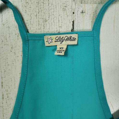 Lily White  Faux Wrap Teal Blue High Low Racerback Tank Top Women's Size XS