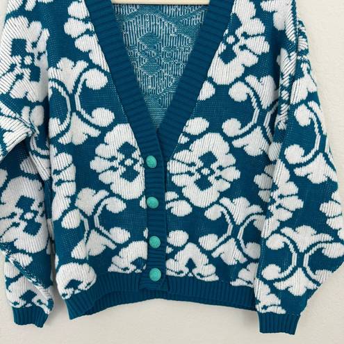 Cabin creek  Women's Vintage Floral Cardigan Button Sweater Green Size M