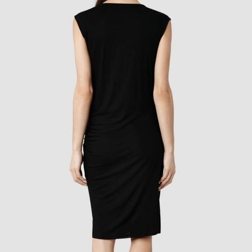 All Saints Black Knit Bodycon Sleeveless Drape Front Knee Length Amelia Dress 6