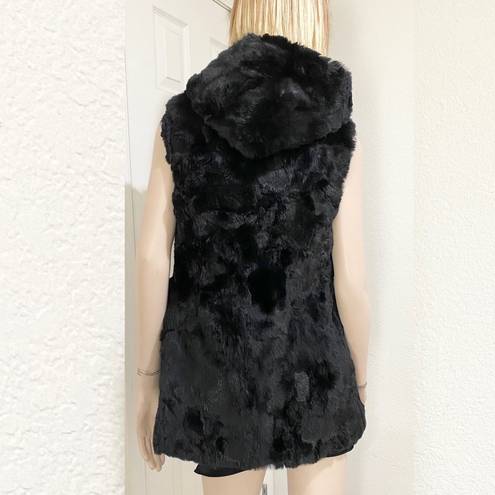 ANGL  Black 100% Fur Sleeveless Hooded Coat Size S