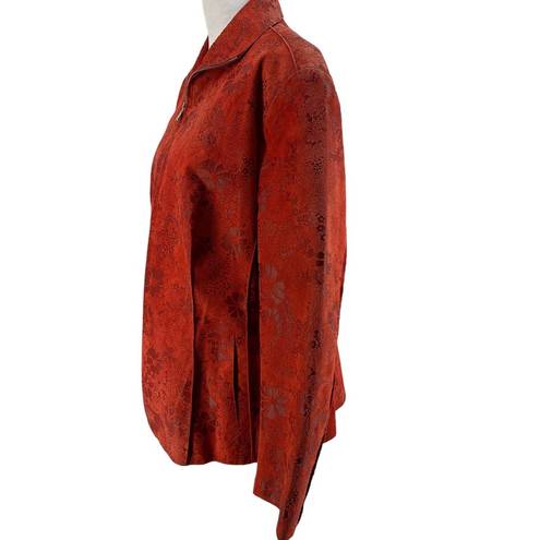 Vera Pelle Designer SAX  Suede Leather Floral Zip Jacket Long Sleeve Size 54 L
