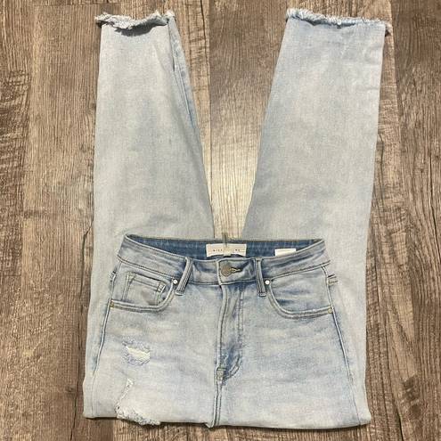 Risen  Straight Leg Jeans Size 26 Distressed High Waisted Light Wash Ankle Relax