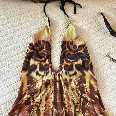 Free People NWOT Luxe by Lisa Vogel boho earthy animal print one piece swimsuit 6