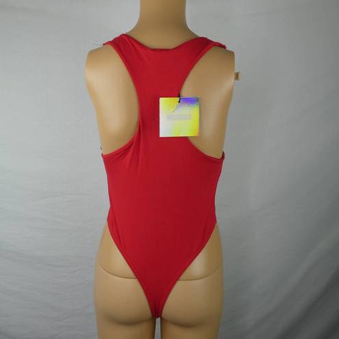 Missguided  Scoop Plunge Neck High Leg Red Bodysuit Snap Bottom Sexy Racy NWT 6