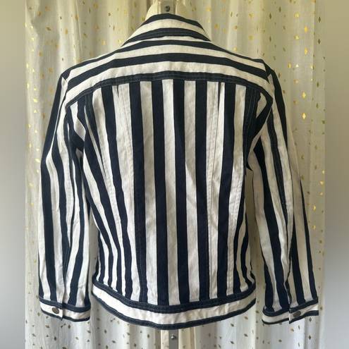 Nanette Lepore  Navy White Striped Denim Jeans Crop Jacket Contemporary Chic S