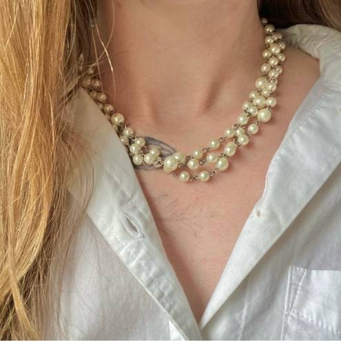 American Vintage Vintage “Esme” Three Strand Pearl Chain Silver Necklace 19” Classic Feminine