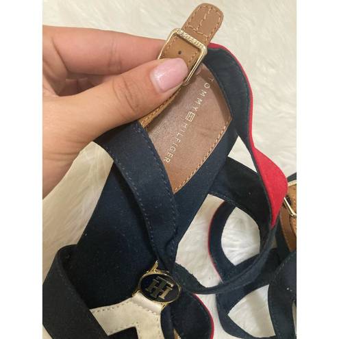 Tommy Hilfiger  wedges heels navy blue white and red logo emblem women’s size 9.5