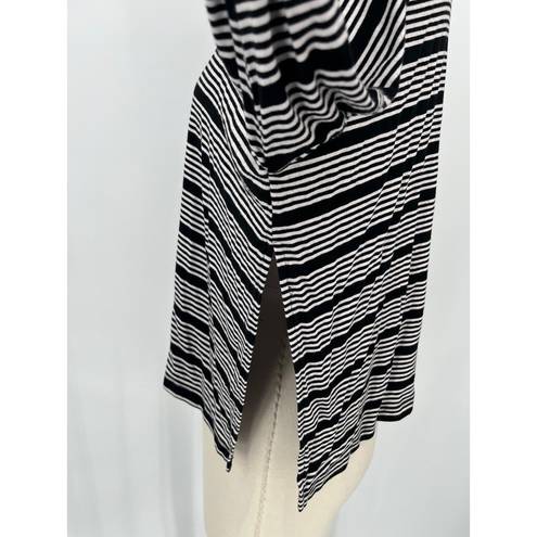 The Comfy  USA Boxy T-Shirt Sz S Black White Striped Long Sleeve Side Slit Lagenlook