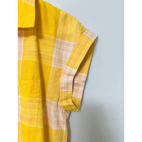 Style & Co  Womens  Short Sleeve Plaid Camp Shirt Daisy Daze Yellow Size PS