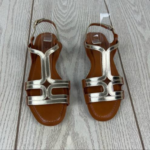 Furla  Carmen Leather Vitello Sparkling Sandals 36 Gold & Cognac $365 Italy