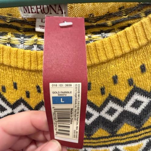 Merona  Yellow and Gray Fair Isle Yoke Sweater women’s size Large NWT