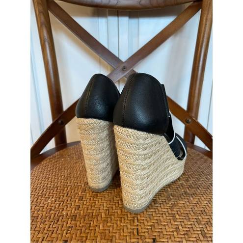 Candie's  black and white strap wedge espadrilles size 6
