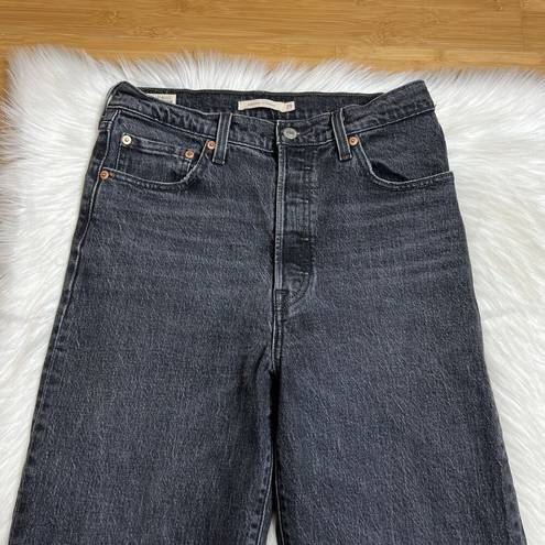Levi’s Levis Ribcage Straight Jeans Womens 29x27 Charcoal Black Ankle Button Fly