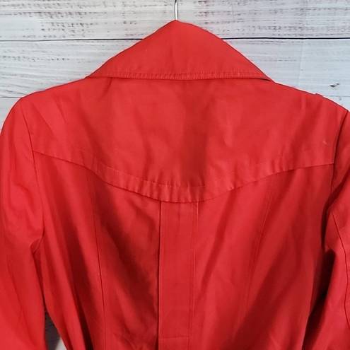 Guess  Red Floral Double Breasted Belted Tailcoat Women's Trench Coat Size Medium