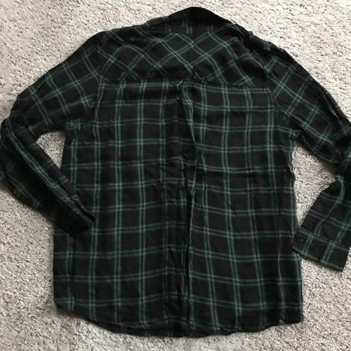 Staccato  women’s large black / green plaid button down top