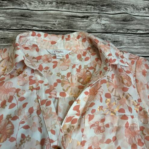 Candie's  Women's Y2K Split Back Floral Sheer Roll Tab Blouse Top XS Extra Small